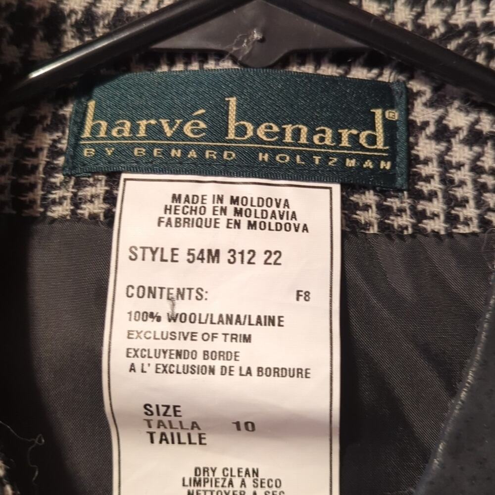 Harve Benard Black Plaid Wool Faux Suede Mandarin Collar Vintage Jacket Sz 10 - Picture 3 of 10